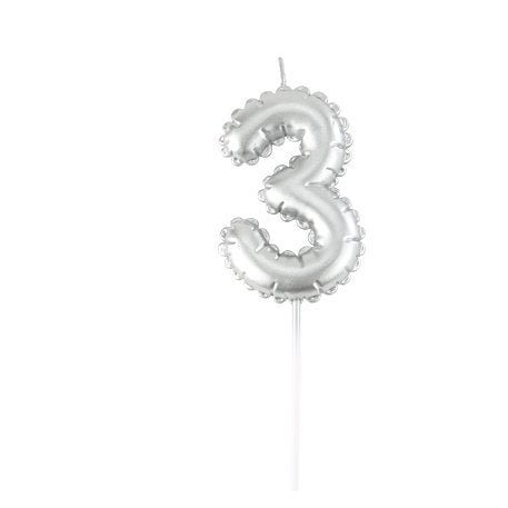 Bougie Chiffre  Effet Ballon Argent 8cm Chiffres de 0 à 9